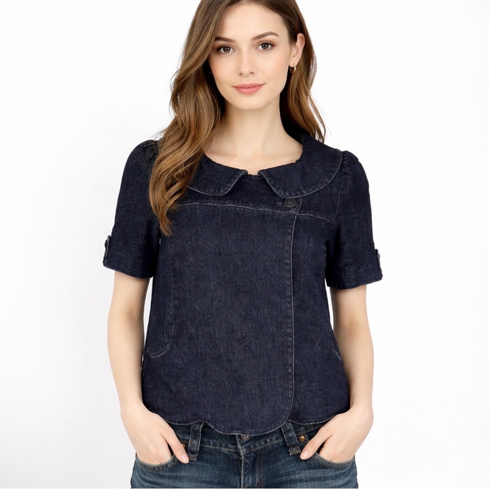 Freedom of Choice by Anthropologie Denim Jacket Peter Pan Collar XS EUC